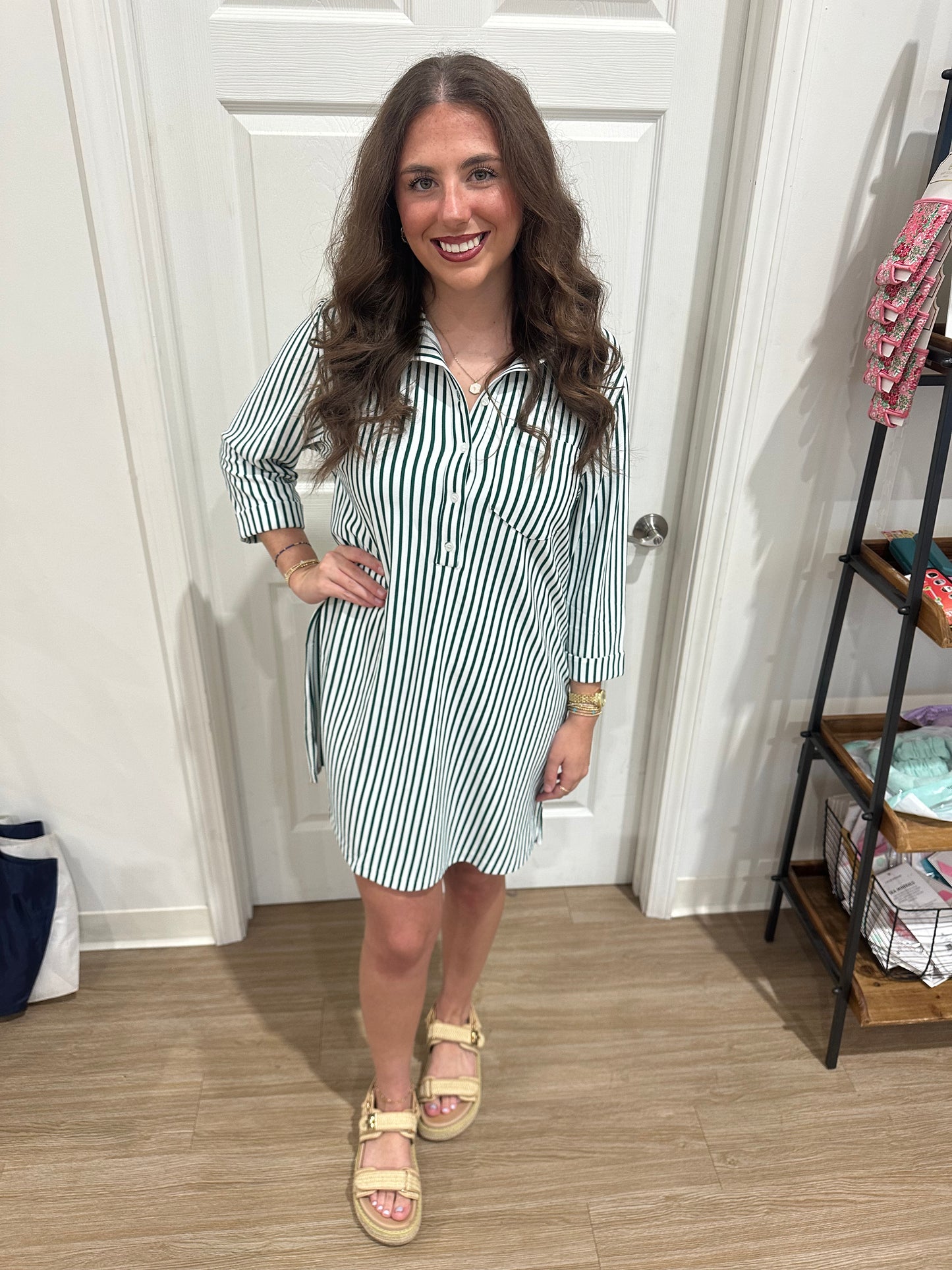 Hunter Green Pinstripe Dress
