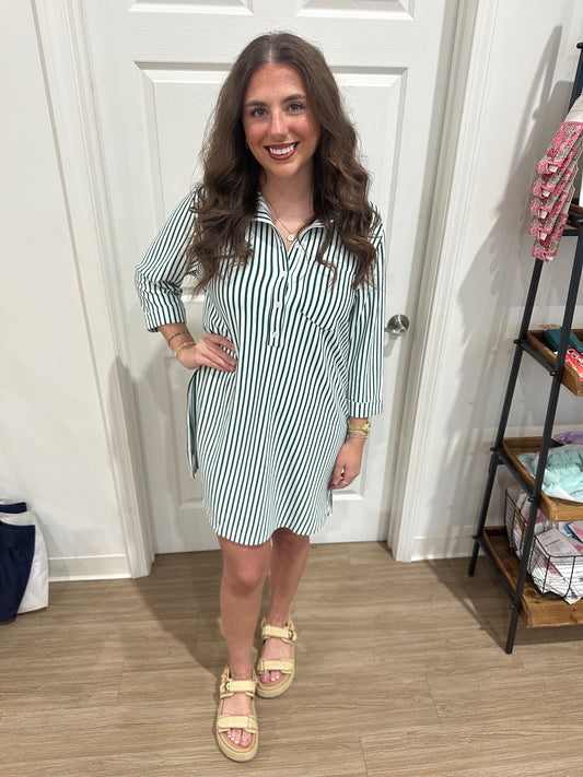 Hunter Green Pinstripe Dress