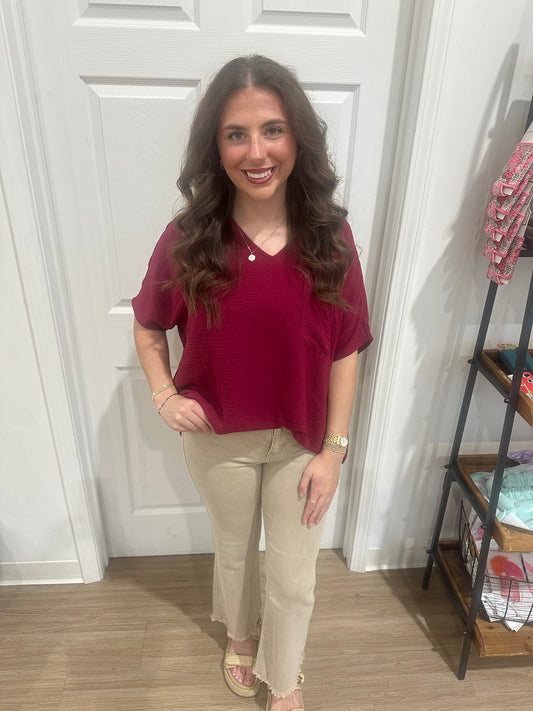 Woven Airflow Top-Burgundy
