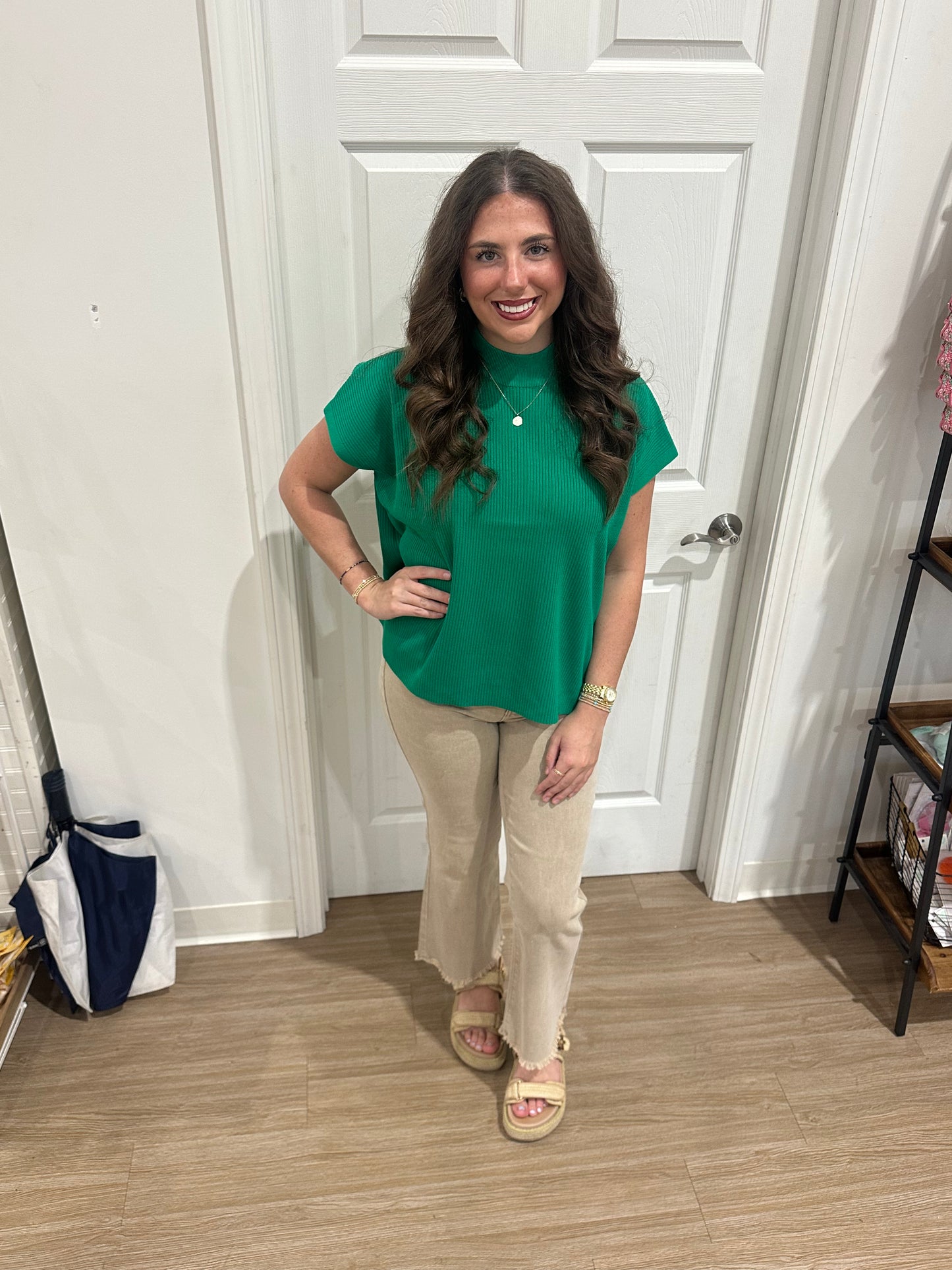 Green Mock Neck Knit Top