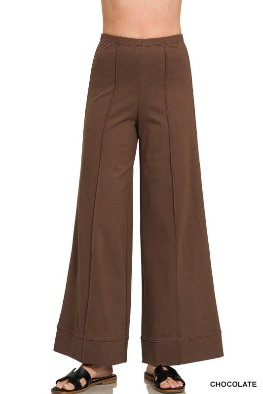 Ponte Wide Leg Dress Pants-Brown