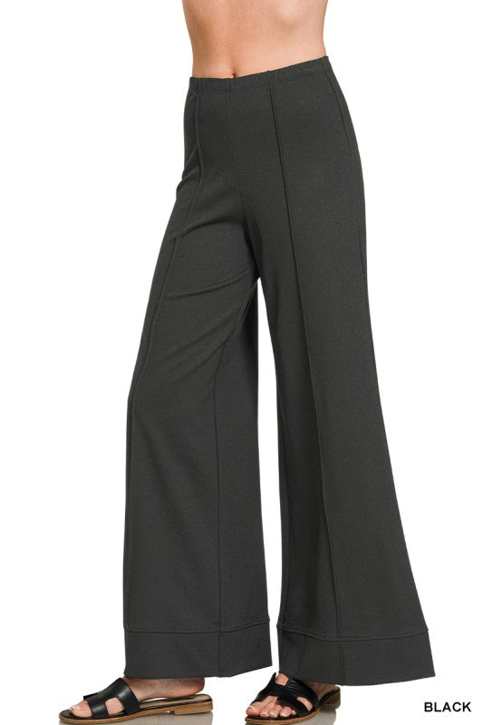 Ponte Wide Leg Dress Pants-Black