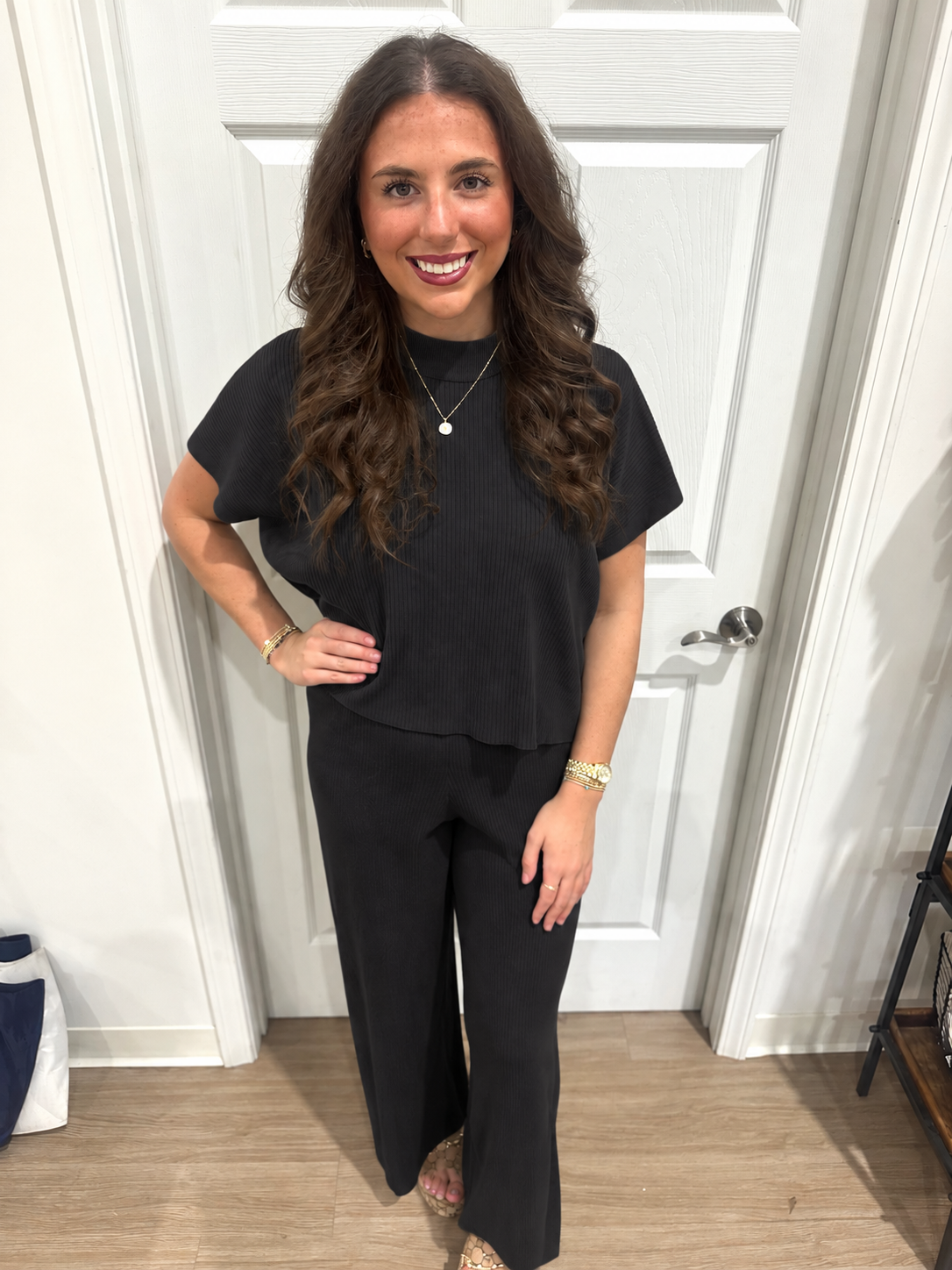 Mock Neck Sweater Pant Set-Black