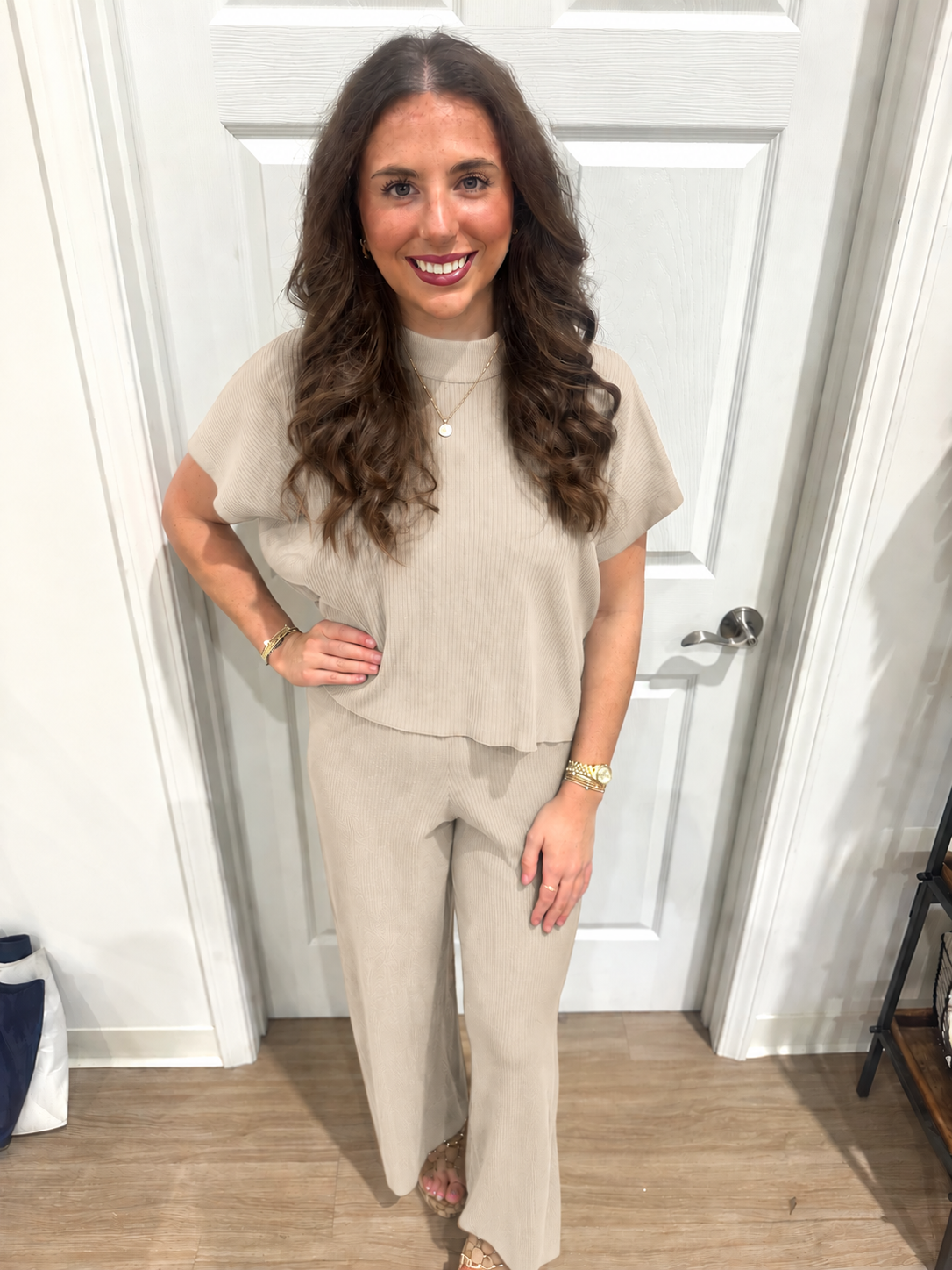 Mock Neck Sweater Pant Set-Sand