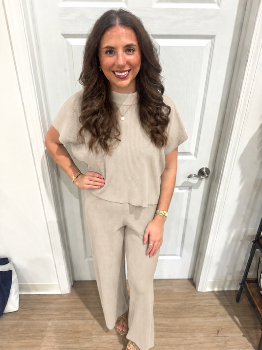 Mock Neck Sweater Pant Set-Sand