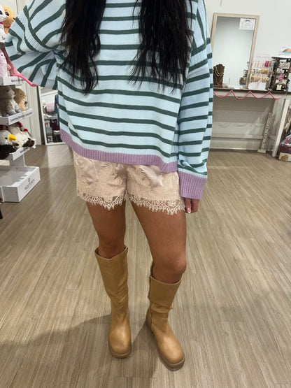 Satin Lace Shorts-Pearl Nude