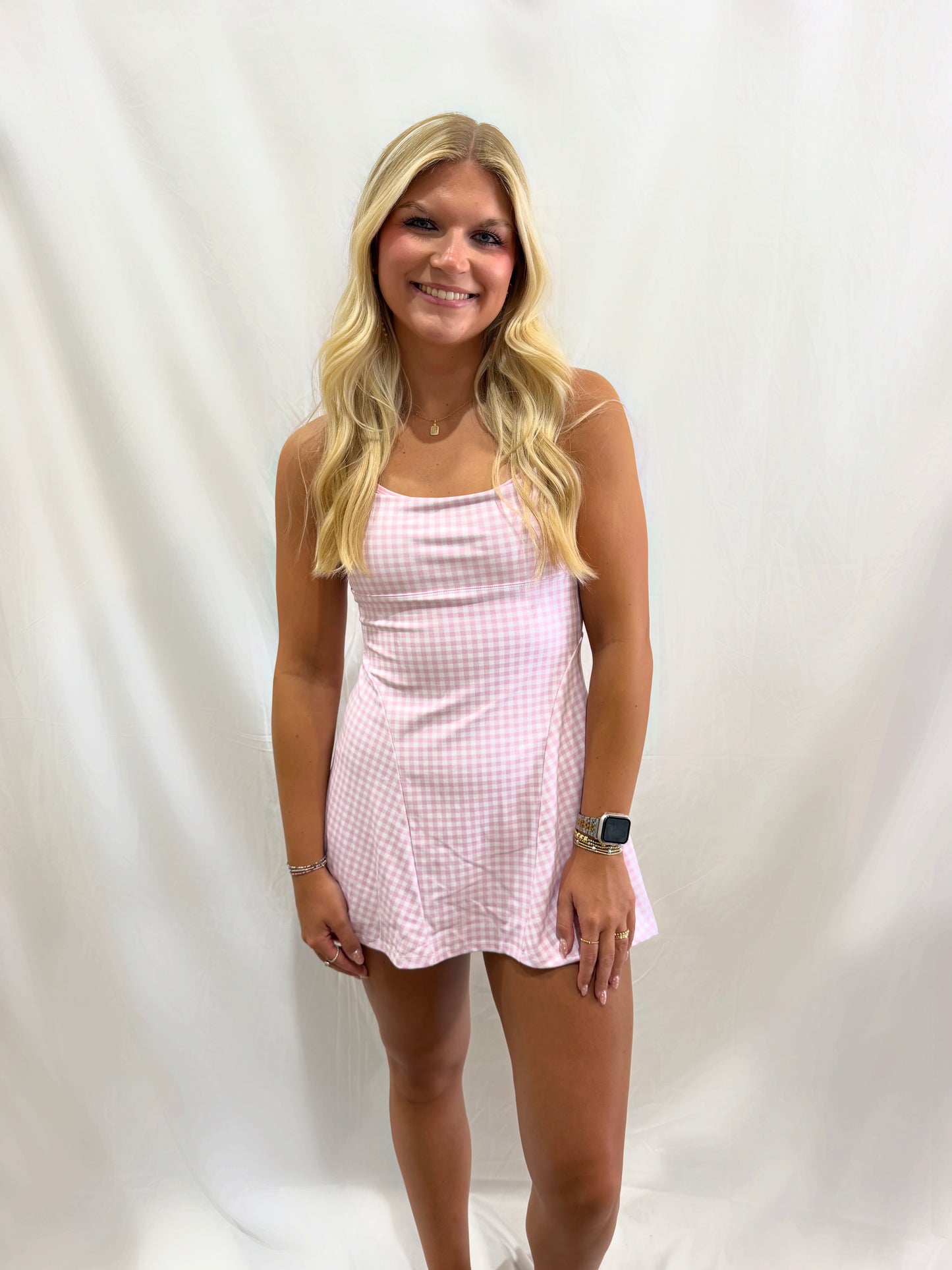 Double Layer Pink Gingham Athletic Dress