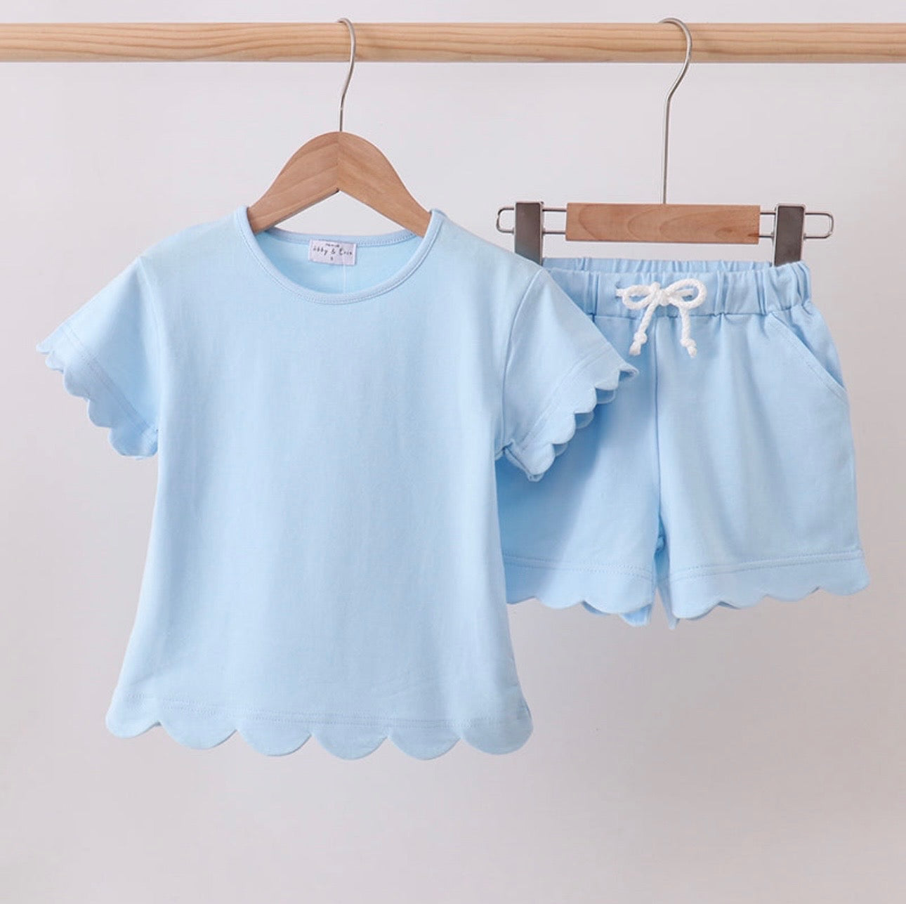 Powder Blue Scallop Short Set