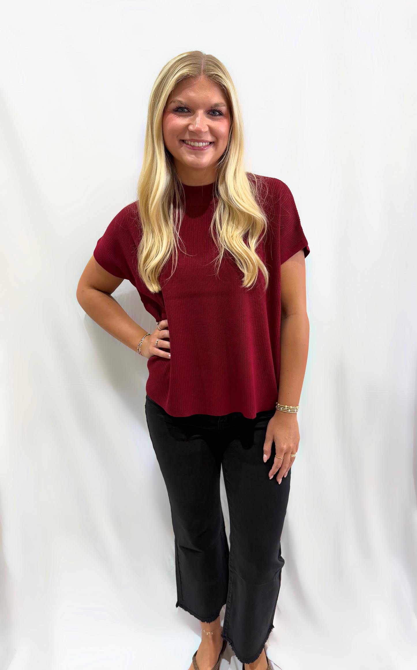 Cabernet Mock Neck Knit Top