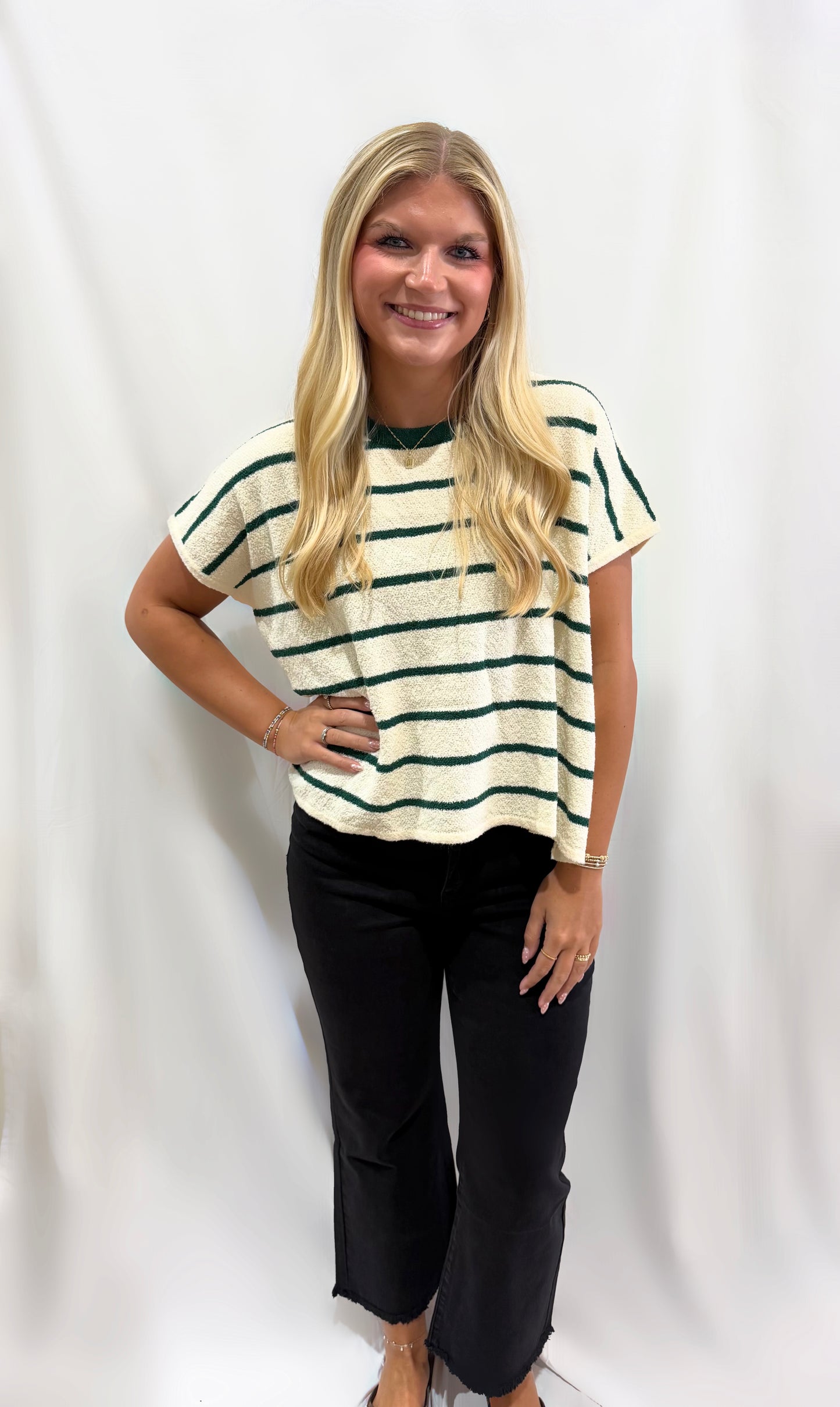 Hunter Green Striped Sweater Top