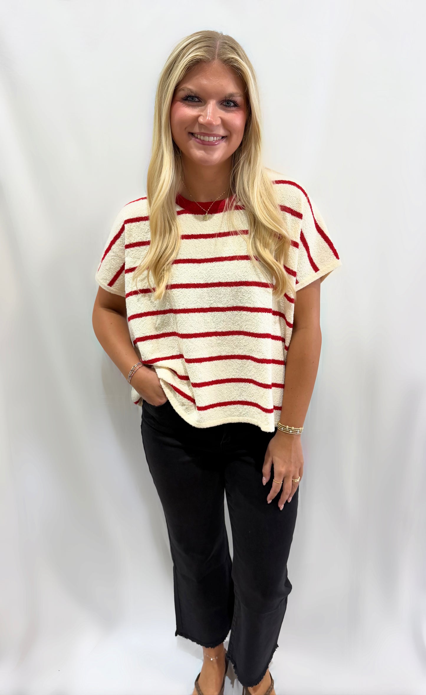 Red Striped Sweater Top