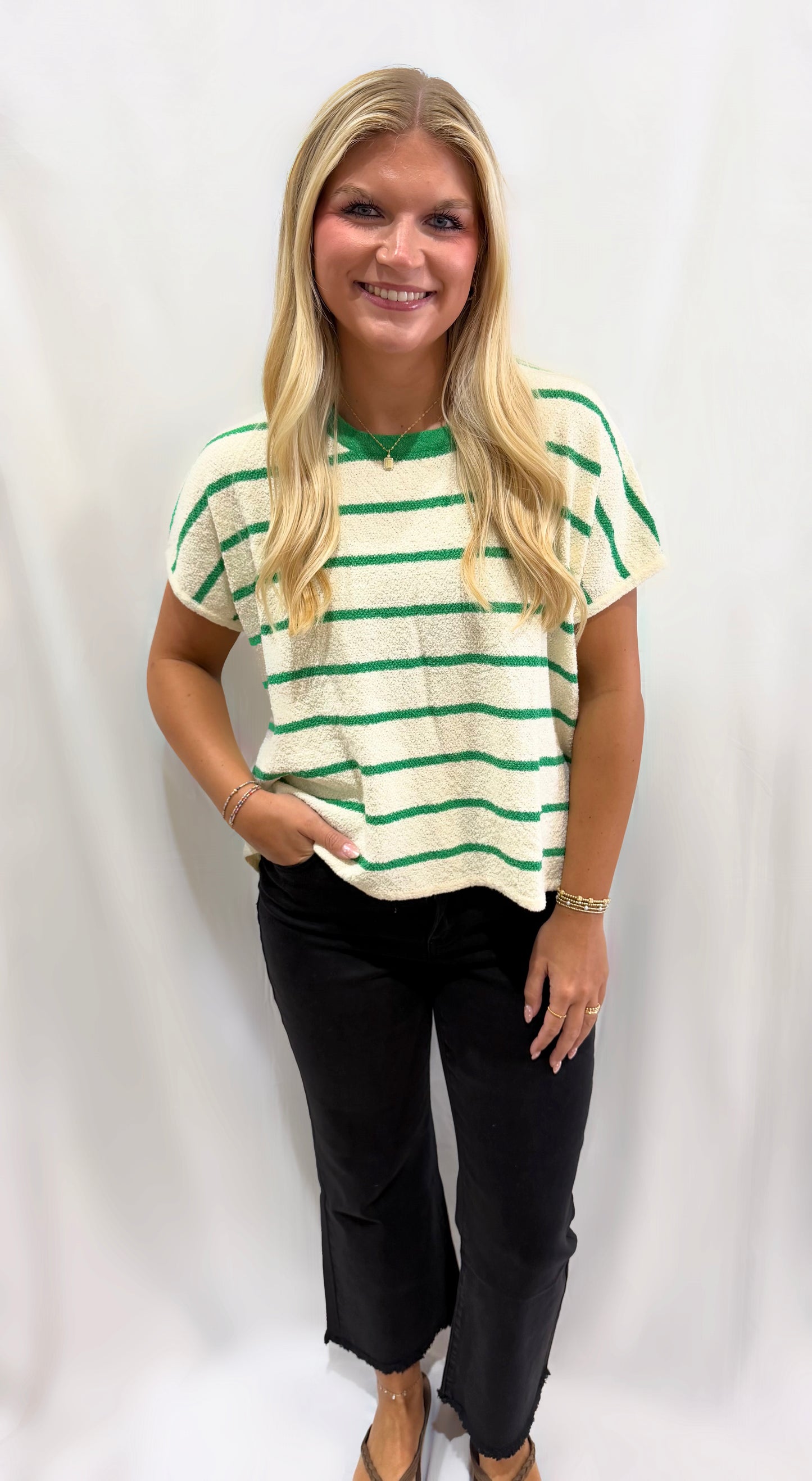 Kelly Green Striped Sweater Top