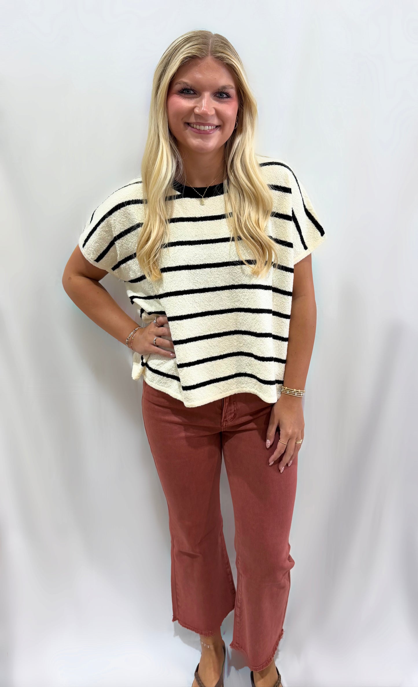 Black Striped Sweater Top