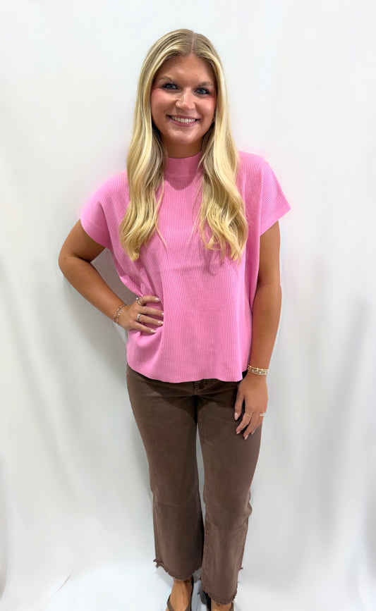 Candy Pink Mock Neck Knit Top