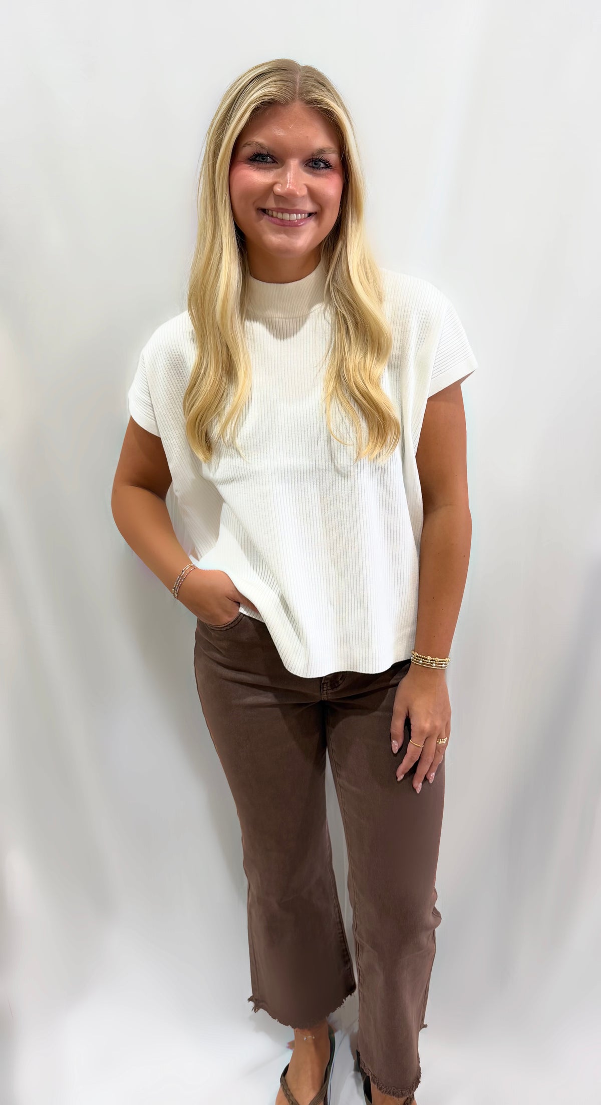 Ivory Mock Neck Knit Top
