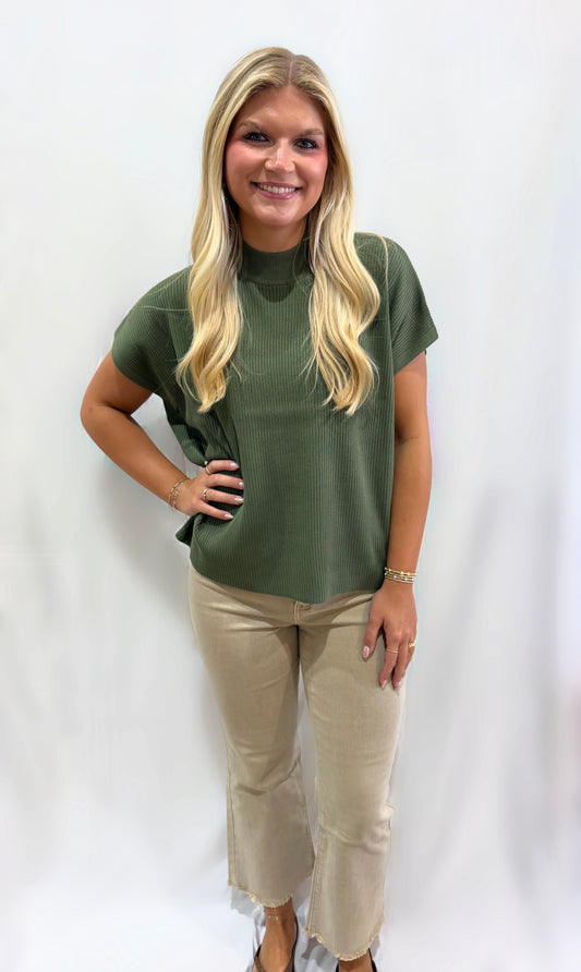 Olive Mock Neck Knit Top