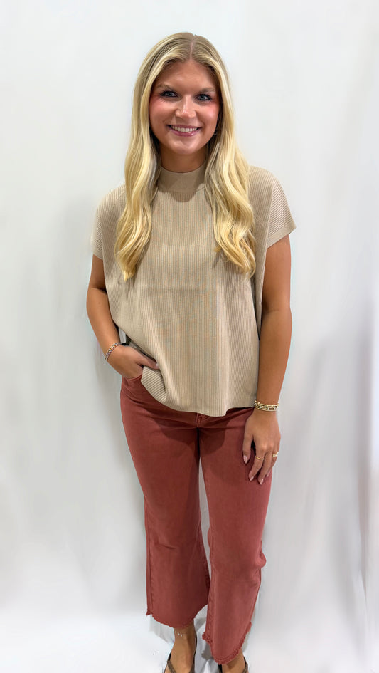 Light Mocha Mock Neck Knit Top