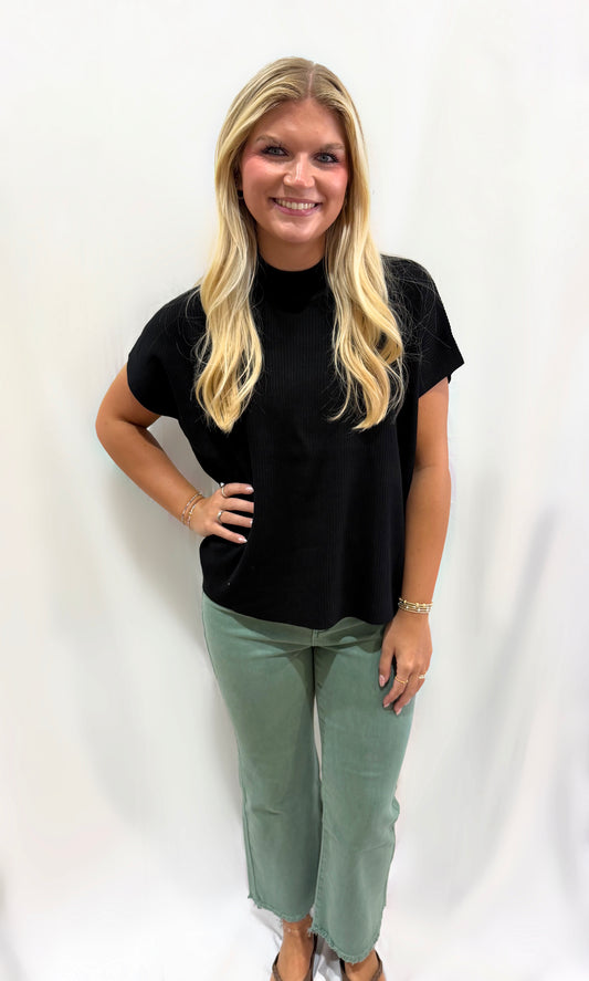 Black Mock Neck Knit Top