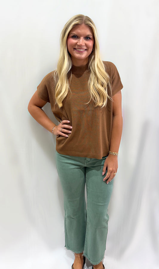 Camel Mock Neck Knit Top