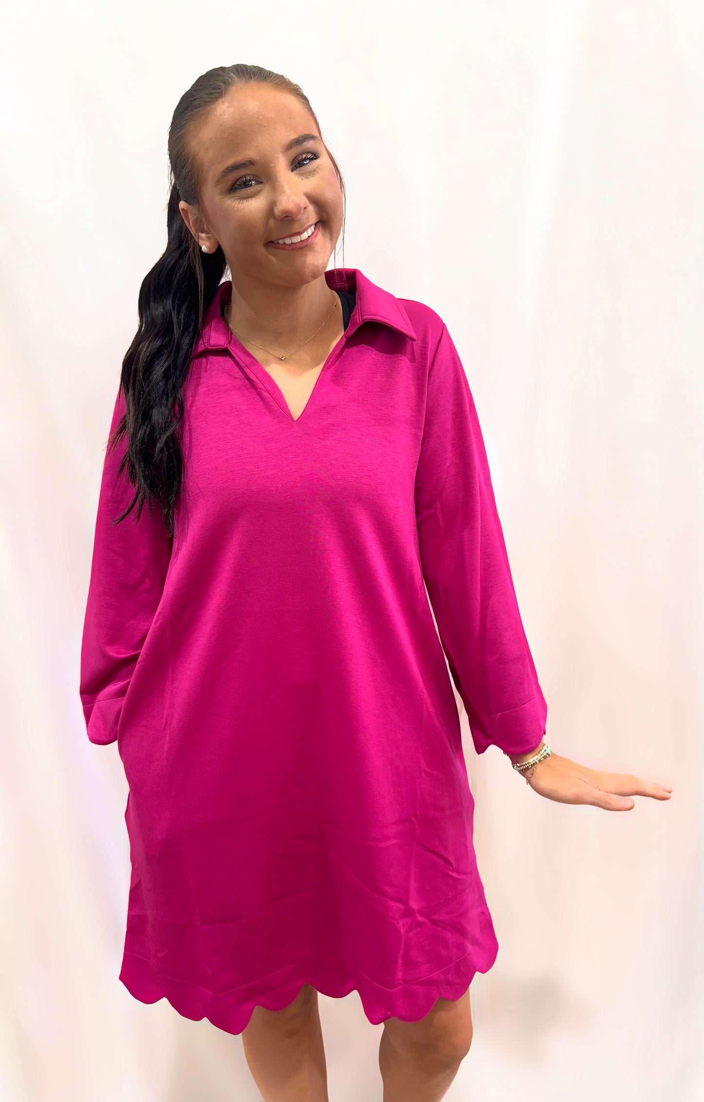 Magenta Scallop Hem Dress