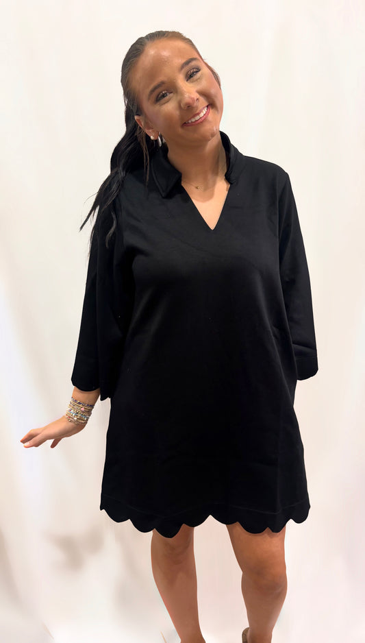 Black Scallop Hem Dress