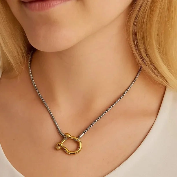 Mixed Metals Horseshoe Necklace