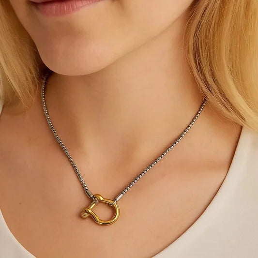 Mixed Metals Horseshoe Necklace